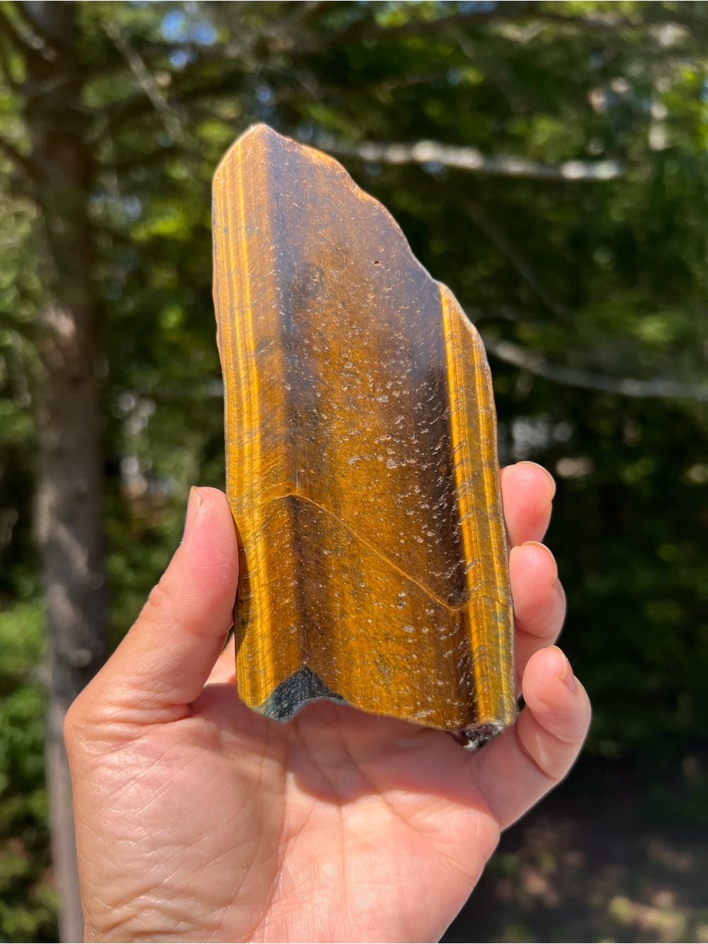 Yellow (3) Tiger’s eye’s slab with stand | Crystal